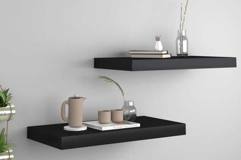 Svävande vägghyllor 2 st svart 50x23x3,8 cm MDF - Svart - Förvaring - Hylla - Vägghylla