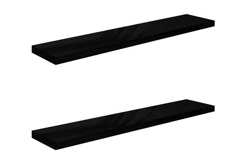 Svävande vägghyllor 2 st svart högglans 120x23,5x3,8 cm MDF - Svart - Vägghylla