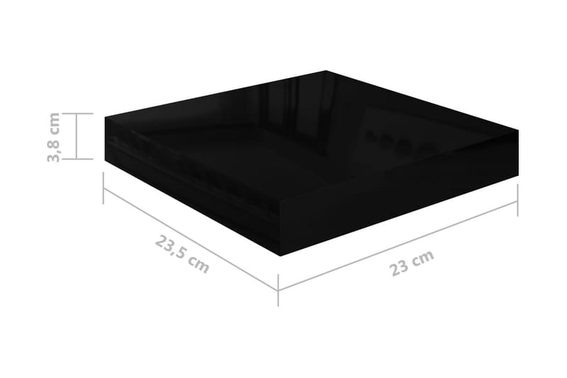 Svävande vägghyllor 2 st svart högglans 23x23,5x3,8 cm MDF - Svart - Förvaring - Hylla - Vägghylla
