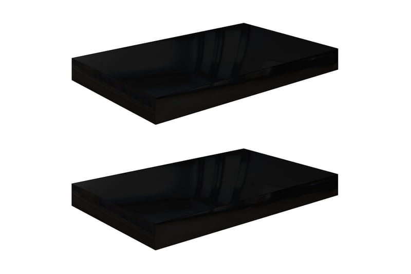 Svävande vägghyllor 2 st svart högglans 40x23x3,8 cm MDF - Svart - Förvaring - Hylla - Vägghylla