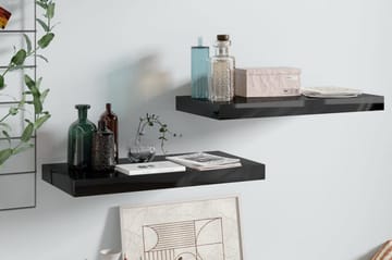 Svävande vägghyllor 2 st svart högglans 50x23x3,8 cm MDF