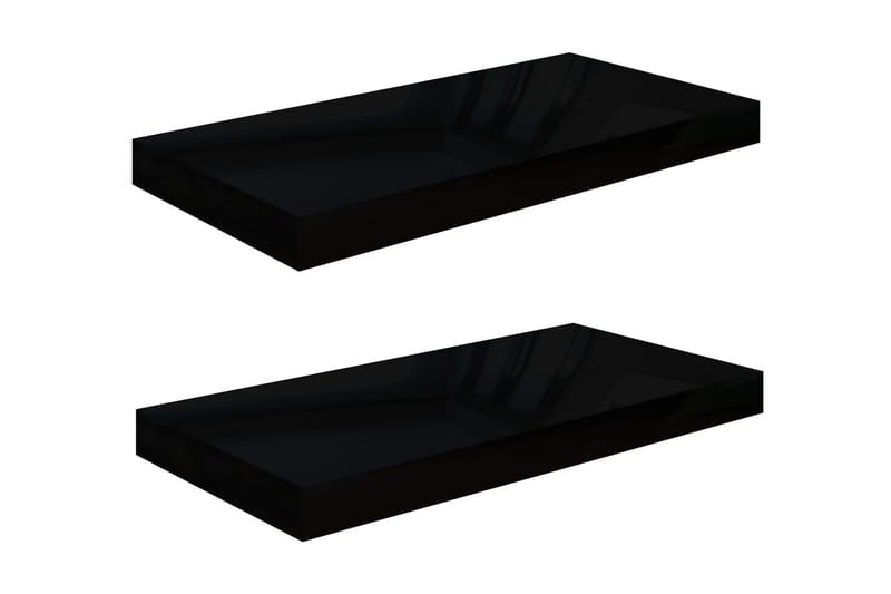 Svävande vägghyllor 2 st svart högglans 50x23x3,8 cm MDF - Svart - Förvaring - Hylla - Vägghylla