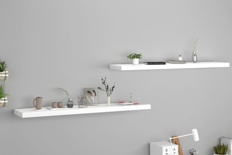 Svävande vägghyllor 2 st vit 120x23,5x3,8 cm MDF - Vit - Förvaring - Hylla - Vägghylla