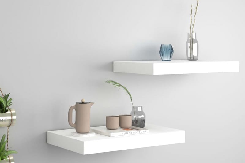 Svävande vägghyllor 2 st vit 40x23x3,8 cm MDF - Vit - Förvaring - Hylla - Vägghylla