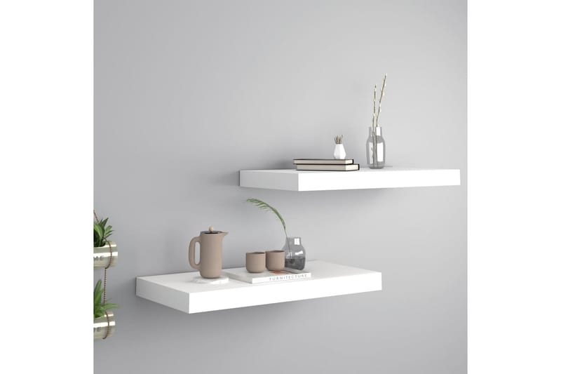 Svävande vägghyllor 2 st vit 50x23x3,8 cm MDF - Vit - Förvaring - Hylla - Vägghylla