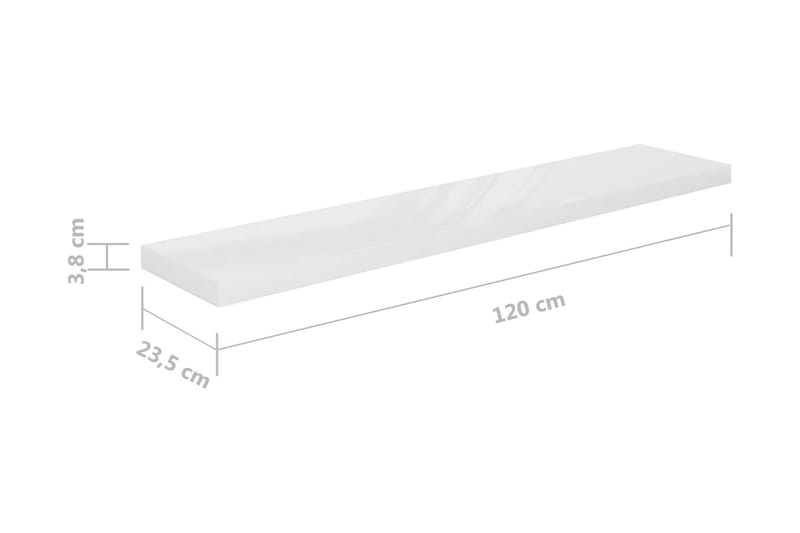 Svävande vägghyllor 2 st vit högglans 120x23,5x3,8 cm MDF - Vit - Vägghylla
