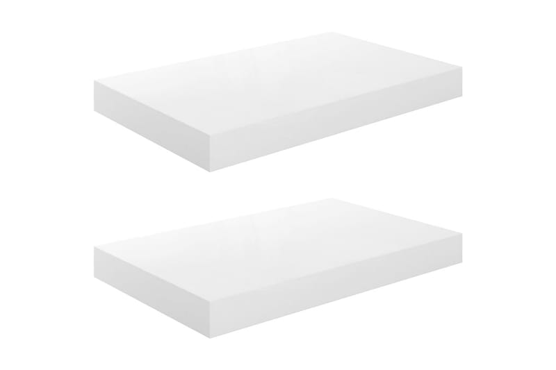 Svävande vägghyllor 2 st vit högglans 40x23x3,8 cm MDF - Vit - Förvaring - Hylla - Vägghylla