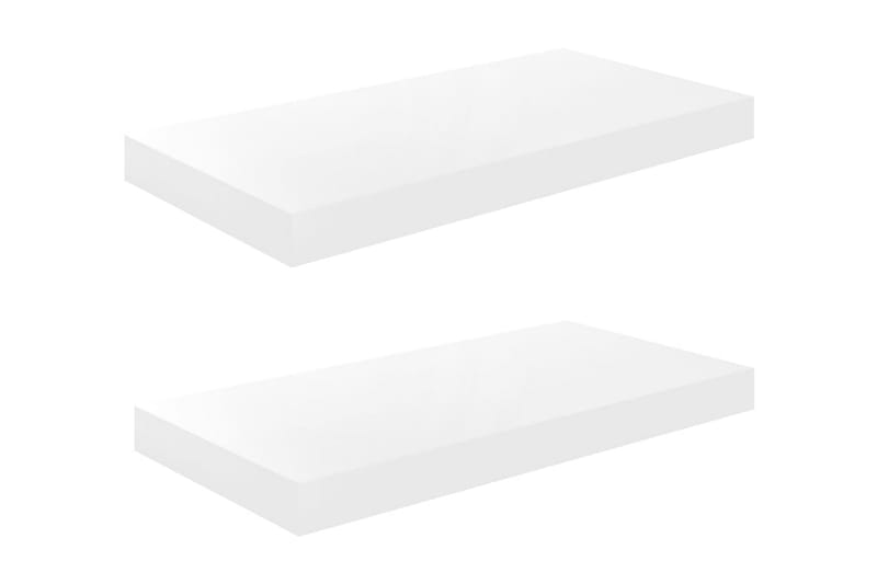 Svävande vägghyllor 2 st vit högglans 50x23x3,8 cm MDF - Vit - Förvaring - Hylla - Vägghylla