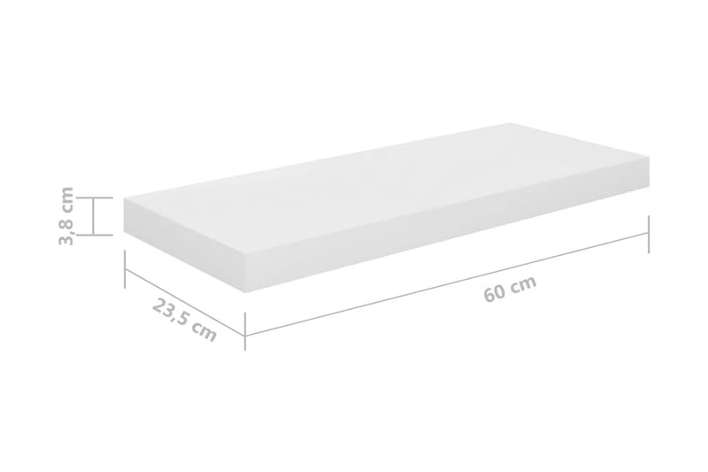 Svävande vägghyllor 2 st vit högglans 60x23,5x3,8 cm MDF - Vit - Förvaring - Hylla - Vägghylla