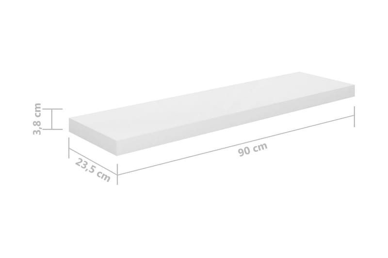 Svävande vägghyllor 2 st vit högglans 90x23,5x3,8 cm MDF - Vit - Vägghylla