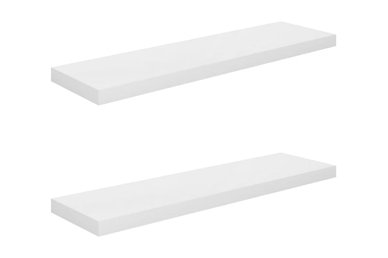 Svävande vägghyllor 2 st vit högglans 90x23,5x3,8 cm MDF - Vit - Förvaring - Hylla - Vägghylla