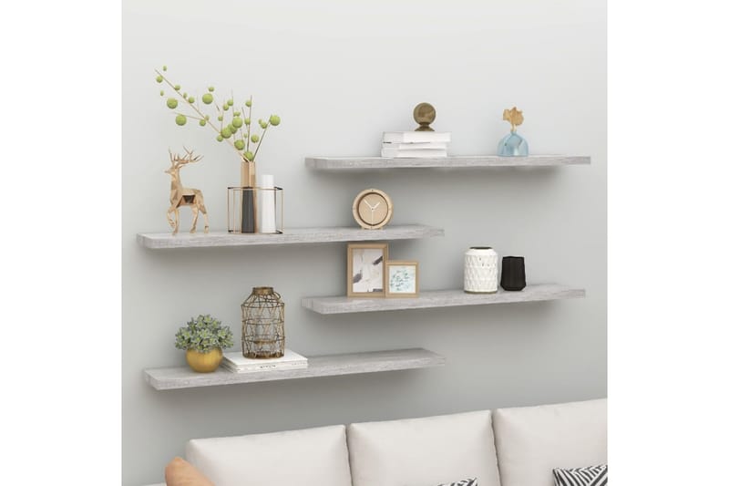 Svävande vägghyllor 4 st betonggrå 120x23,5x3,8 cm MDF - Betonggrå - Förvaring - Hylla - Vägghylla
