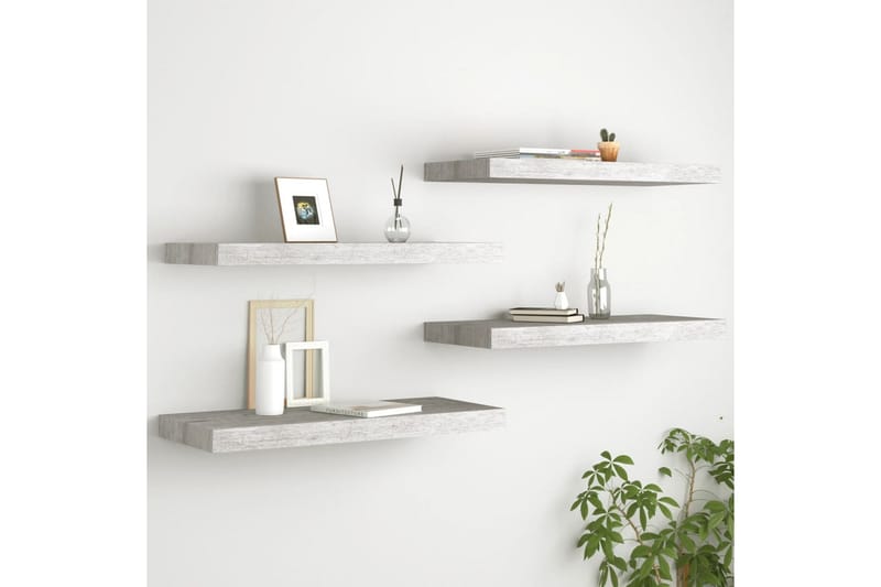 Svävande vägghyllor 4 st betonggrå 60x23,5x3,8 cm MDF - Betonggrå - Förvaring - Hylla - Vägghylla