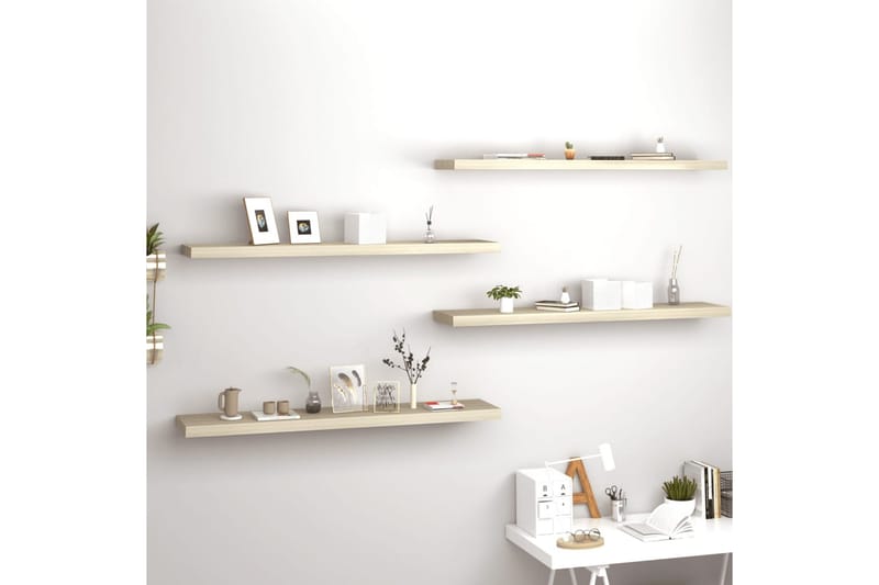 Svävande vägghyllor 4 st ek 120x23,5x3,8 cm MDF - Brun - Förvaring - Hylla - Vägghylla