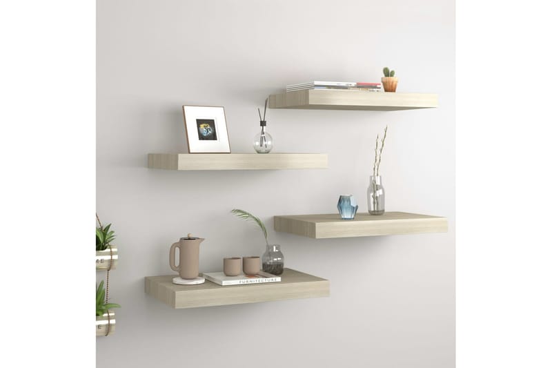 Svävande vägghyllor 4 st ek 40x23x3,8 cm MDF - Brun - Förvaring - Hylla - Vägghylla