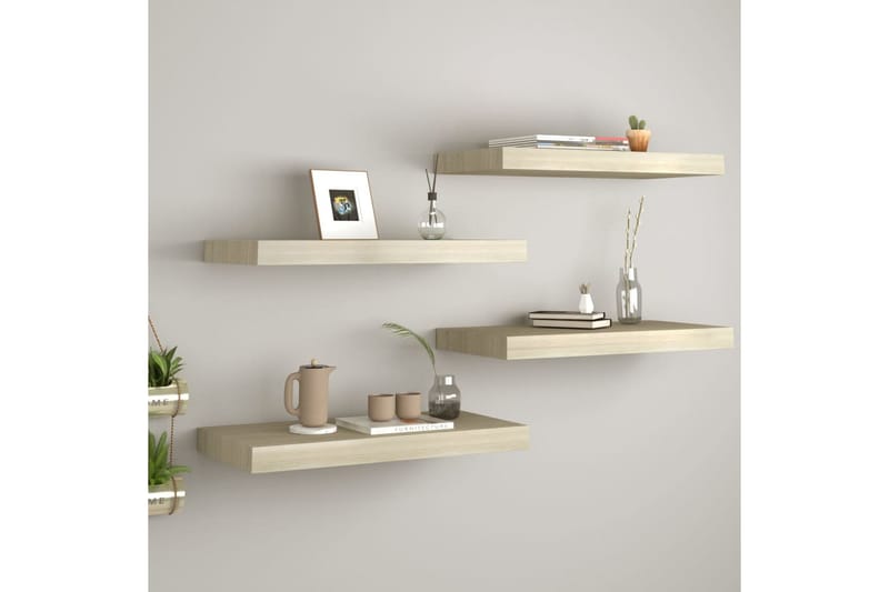 Svävande vägghyllor 4 st ek 50x23x3,8 cm MDF - Brun - Förvaring - Hylla - Vägghylla
