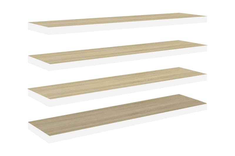 Svävande vägghyllor 4 st ek och vit 100x23,5x3,8 cm MDF - Vit - Förvaring - Hylla - Vägghylla