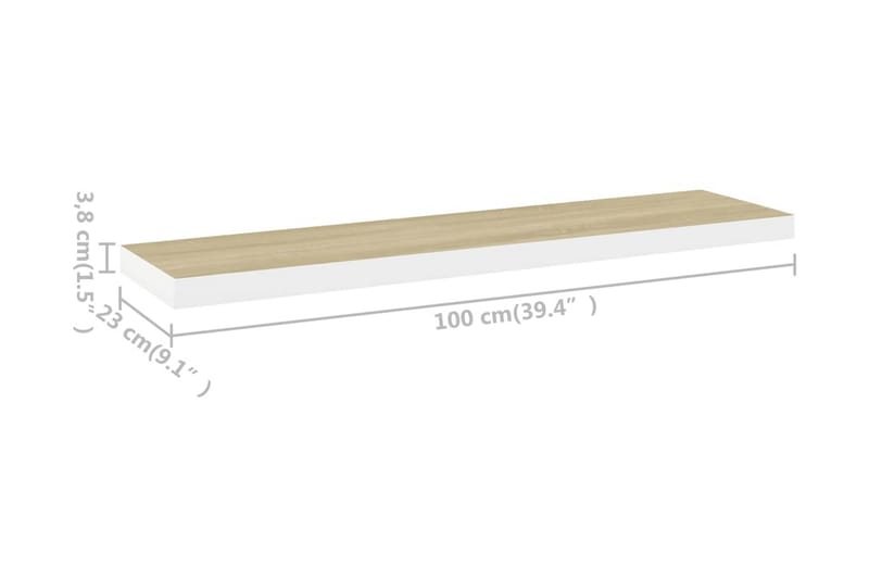 Svävande vägghyllor 4 st ek och vit 100x23,5x3,8 cm MDF - Vit - Förvaring - Hylla - Vägghylla