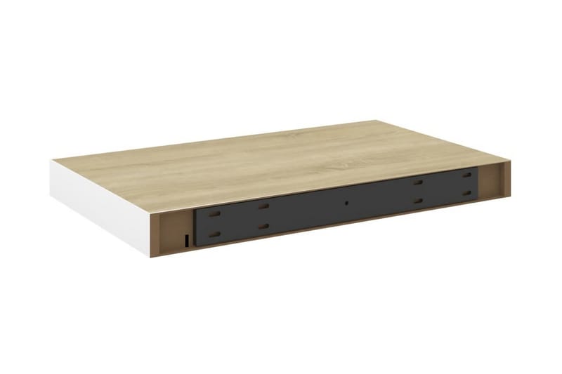Svävande vägghyllor 4 st ek och vit 50x23x3,8 cm MDF - Vit/Trä - Förvaring - Hylla - Vägghylla