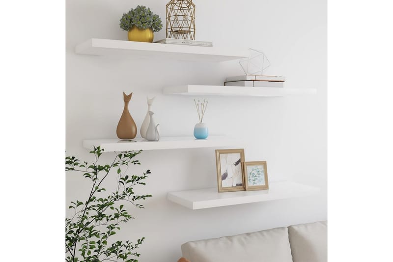 Svävande vägghyllor 4 st ek och vit 80x23,5x3,8 cm MDF - Vit/Trä - Förvaring - Hylla - Vägghylla