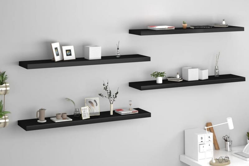 Svävande vägghyllor 4 st svart 120x23,5x3,8 cm MDF - Svart - Förvaring - Hylla - Vägghylla