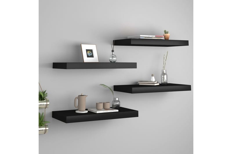 Svävande vägghyllor 4 st svart 50x23x3,8 cm MDF - Svart - Förvaring - Hylla - Vägghylla