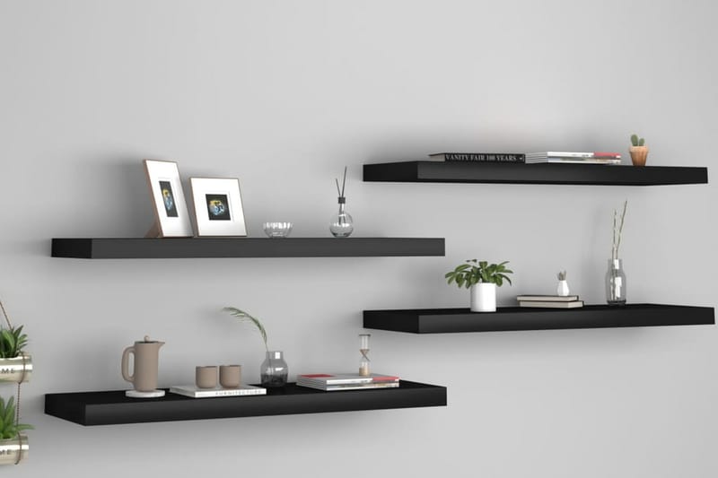 Svävande vägghyllor 4 st svart 80x23,5x3,8 cm MDF - Svart - Förvaring - Hylla - Vägghylla