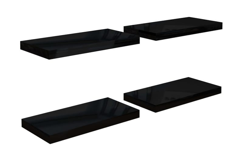 Svävande vägghyllor 4 st svart högglans 50x23x3,8 cm MDF - Svart - Förvaring - Hylla - Vägghylla