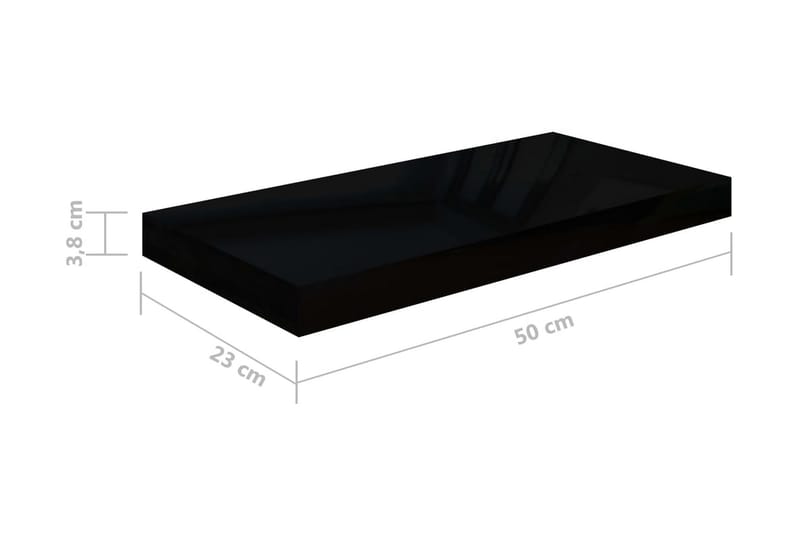 Svävande vägghyllor 4 st svart högglans 50x23x3,8 cm MDF - Svart - Förvaring - Hylla - Vägghylla