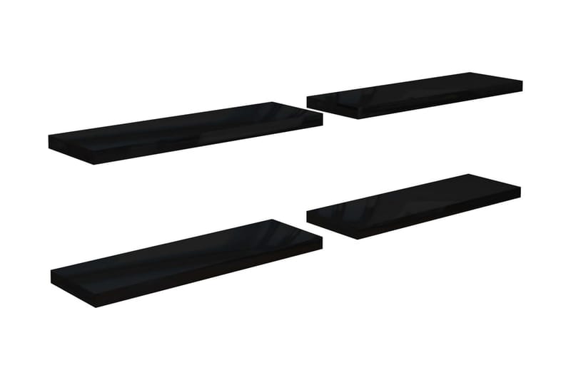 Svävande vägghyllor 4 st svart högglans 80x23,5x3,8 cm MDF - Svart - Förvaring - Hylla - Vägghylla
