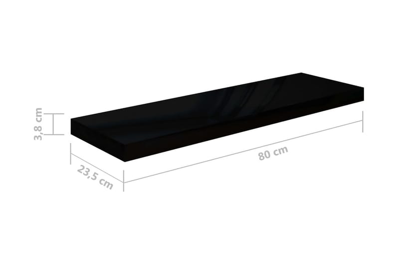Svävande vägghyllor 4 st svart högglans 80x23,5x3,8 cm MDF - Svart - Förvaring - Hylla - Vägghylla