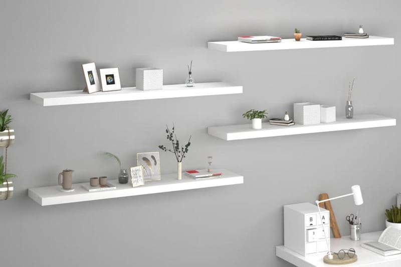 Svävande vägghyllor 4 st vit 120x23,5x3,8 cm MDF - Vit - Förvaring - Hylla - Vägghylla