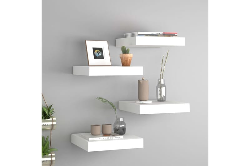 Svävande vägghyllor 4 st vit 23x23,5x3,8 cm MDF - Vit - Förvaring - Hylla - Vägghylla