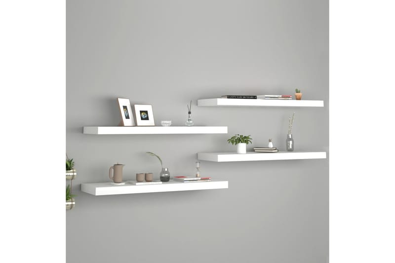 Svävande vägghyllor 4 st vit 80x23,5x3,8 cm MDF - Vit - Förvaring - Hylla - Vägghylla