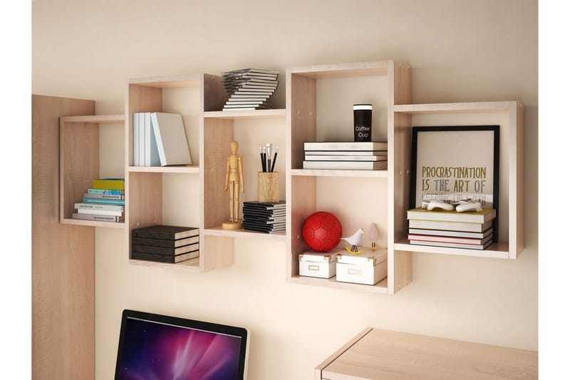 Trio Vägghylla 161x18x65 cm - Beige - Förvaring - Hylla - Vägghylla