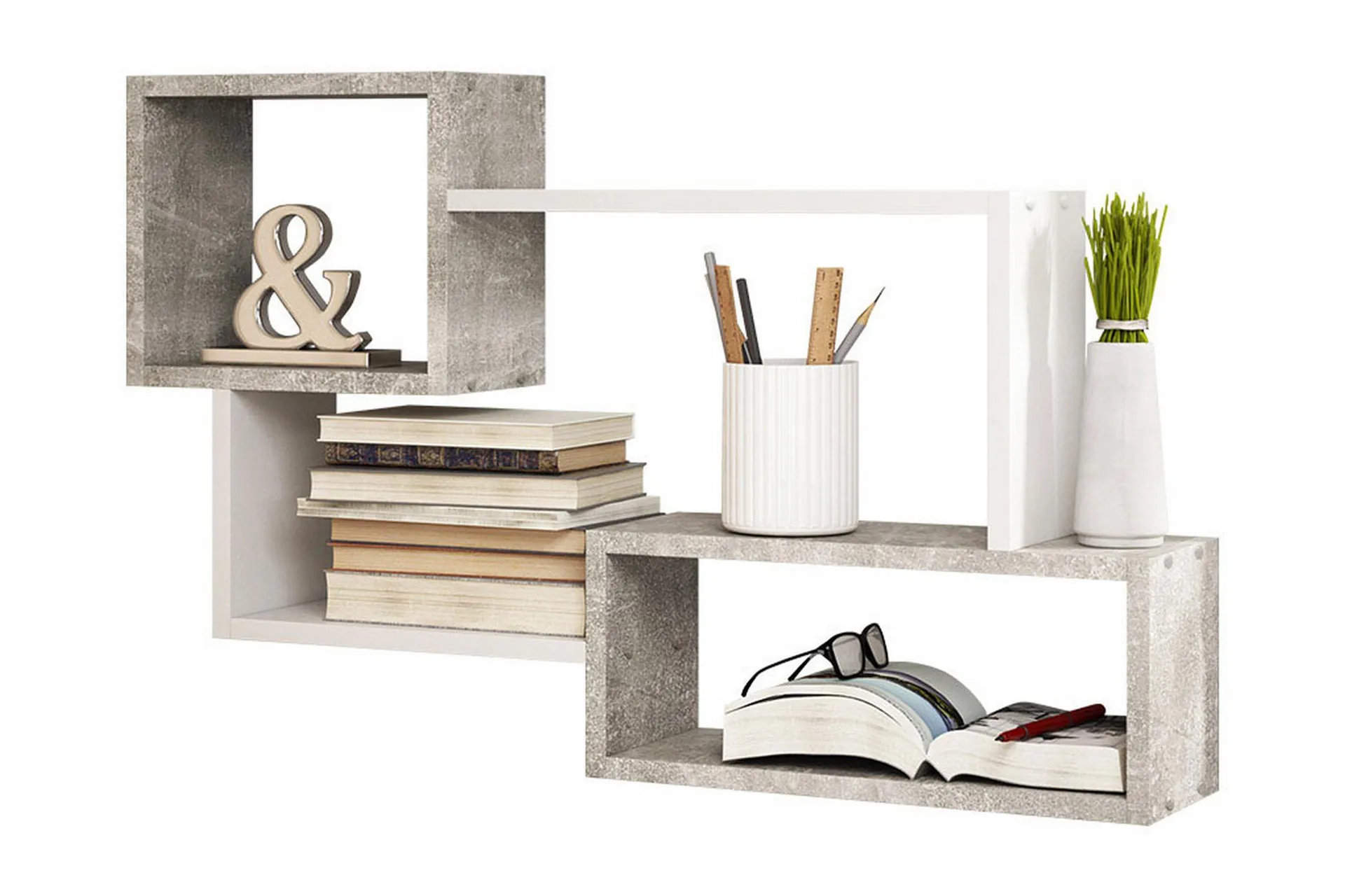 Wandrek Saputit met 8 vakken 85x16x48 cm betonkleurig