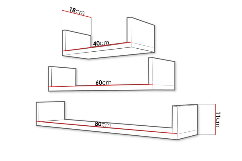 Trio Vägghylla - Grå/Vit - Vägghylla