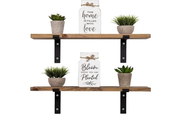 Vägghylla 16x60 cm 2-pack - Valnöt/Svart - Förvaring - Hylla - Vägghylla