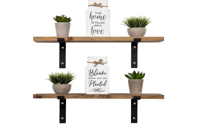 Vägghylla 16x60 cm 2-pack - Valnöt/Svart - Förvaring - Hylla - Vägghylla