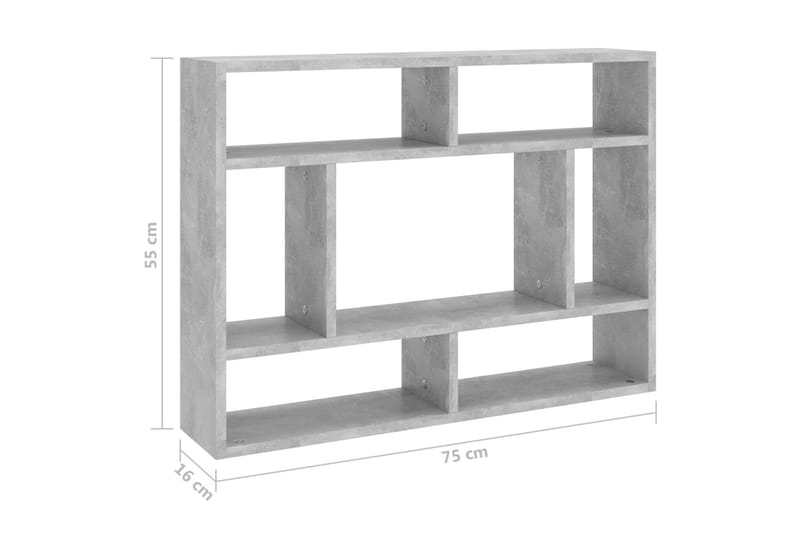 Vägghylla betonggrå 75x16x55 cm spånskiva - Grå - Vägghylla