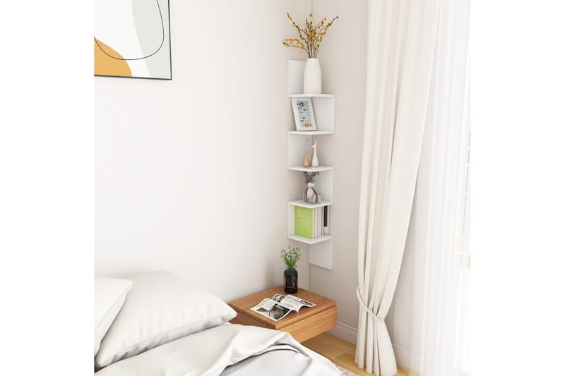 Vägghylla hörn vit 20x20x127,5 cm spånskiva - Vit - Förvaring - Hylla - Vägghylla