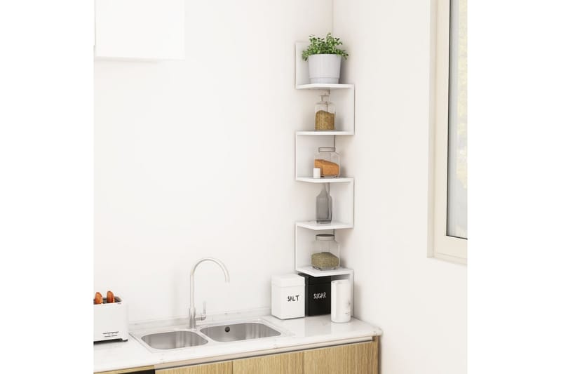 Vägghylla hörn vit 20x20x127,5 cm spånskiva - Vit - Förvaring - Hylla - Vägghylla