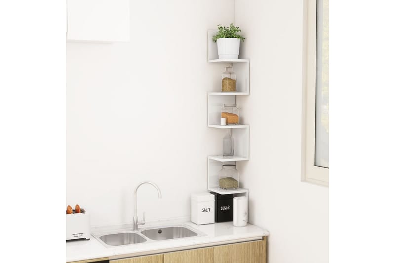 Vägghylla hörn vit högglans 20x20x127,5 cm spånskiva - Vit högglans - Förvaring - Hylla - Vägghylla