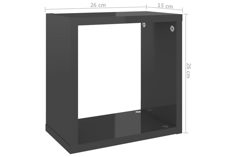 Vägghylla kubformad 2 st grå högglans 26x15x26 cm - Grå högglans - Vägghylla