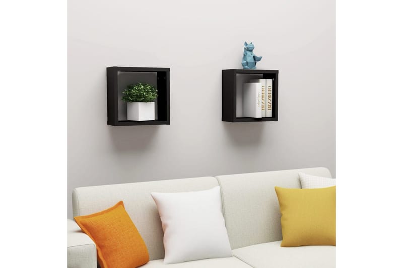 Vägghylla kubformad 2 st svart 30x15x30 cm - Svart - Förvaring - Hylla - Vägghylla