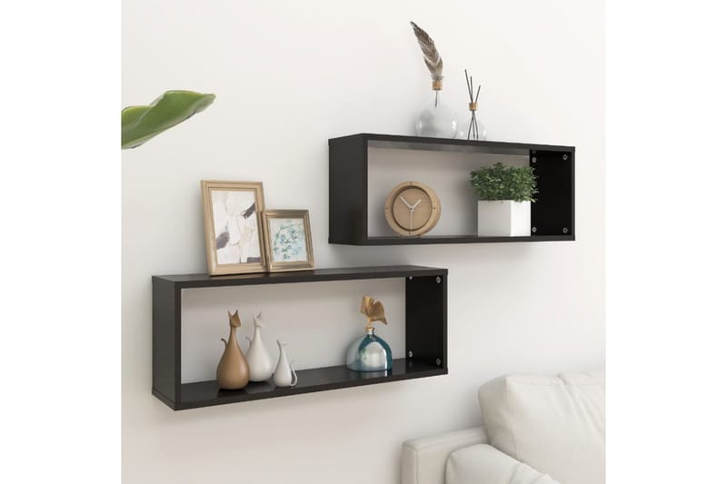 Vägghylla kubformad 2 st svart 60x15x23 cm spånskiva - Svart - Förvaring - Hylla - Vägghylla
