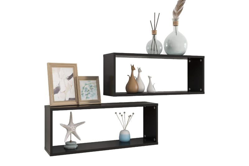 Vägghylla kubformad 2 st svart 60x15x23 cm spånskiva - Svart - Förvaring - Hylla - Vägghylla
