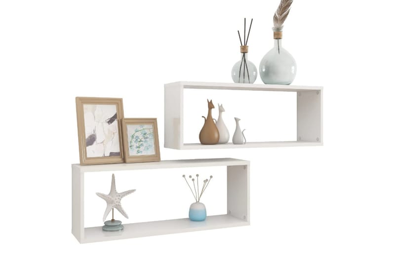 Vägghylla kubformad 2 st vit högglans 60x15x23 cm spånskiva - Vit högglans - Förvaring - Hylla - Vägghylla