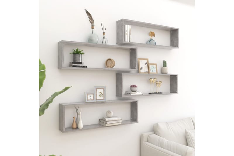 Vägghylla kubformad 4 st betonggrå 100x15x30 cm spånskiva - Betonggrå - Förvaring - Hylla - Vägghylla