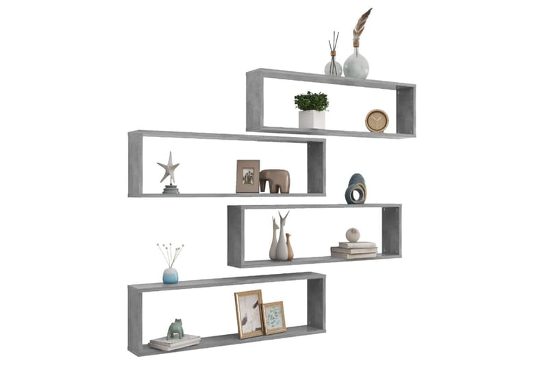 Vägghylla kubformad 4 st betonggrå 100x15x30 cm spånskiva - Betonggrå - Förvaring - Hylla - Vägghylla